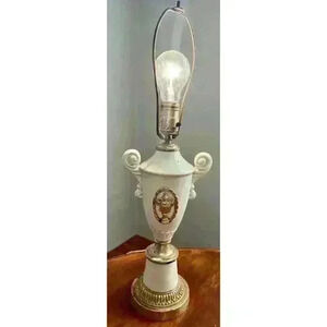 Vintage Bronze and White Enamel Table Lamp with Antique Floral Urn Embellishment